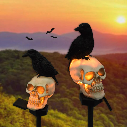 Solar Scary Skull Lights Realistic Skeleton Crows Walkway Lights Halloween Decorations