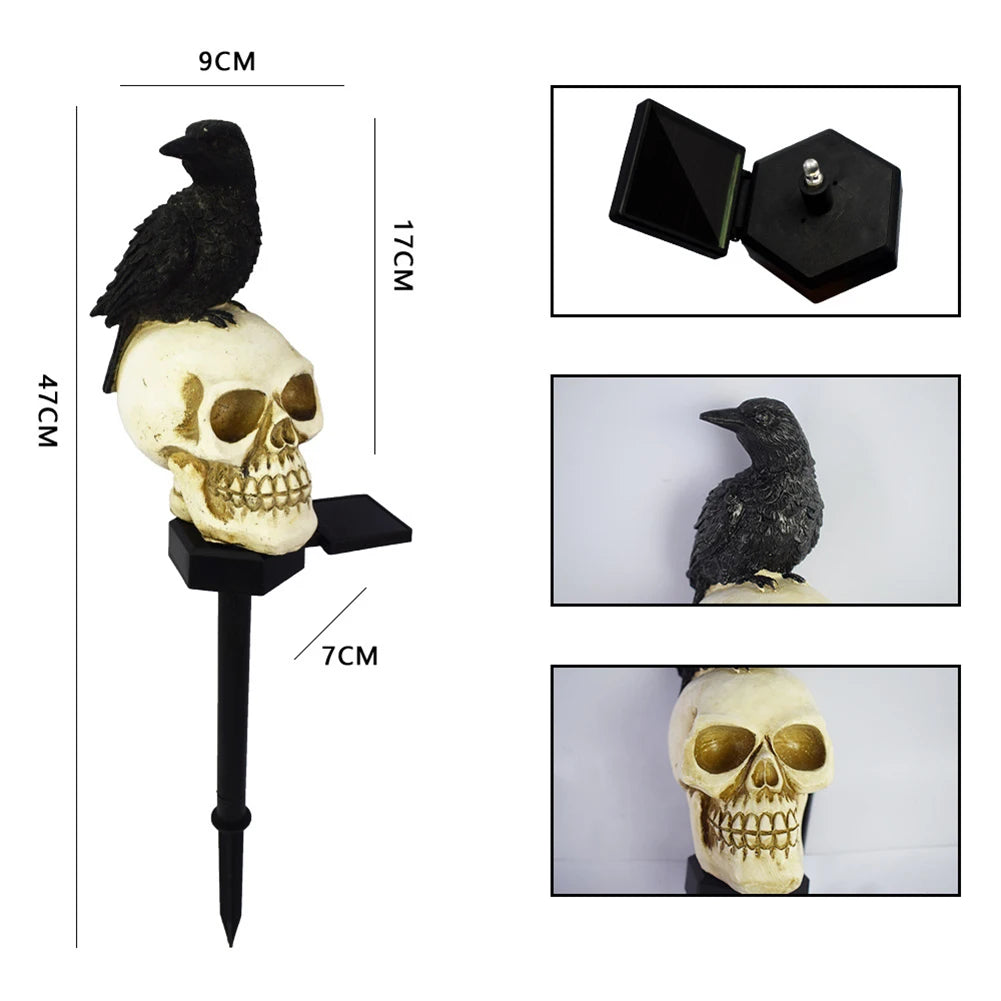 Solar Scary Skull Lights Realistic Skeleton Crows Walkway Lights Halloween Decorations